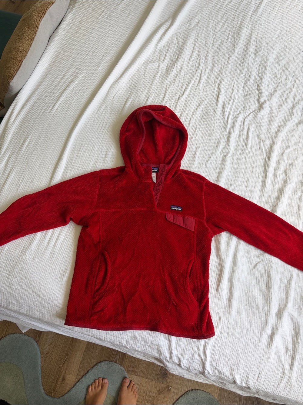 Patagonia Red Hooded Crewneck Fleece Pullover
